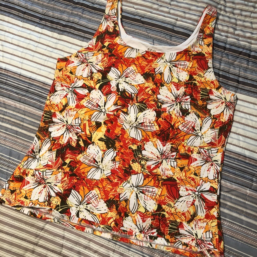 J.Jill Shelf Bra Tank Floral Cotton Blend Orange